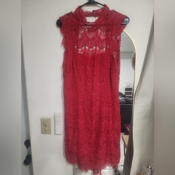 Free People Red Lace Mini Dress - Picture 1 of 8